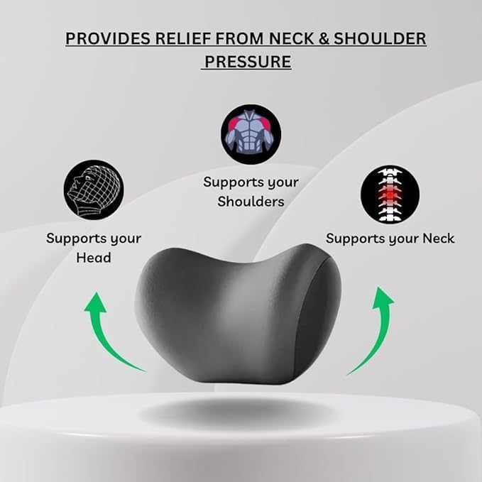 Memory Foam Car Neck Pillow – Adjustable Cervical Support Cushion with Removable Breathable Cover, Neck Pain Relief for Long Drives & Office Chair Use