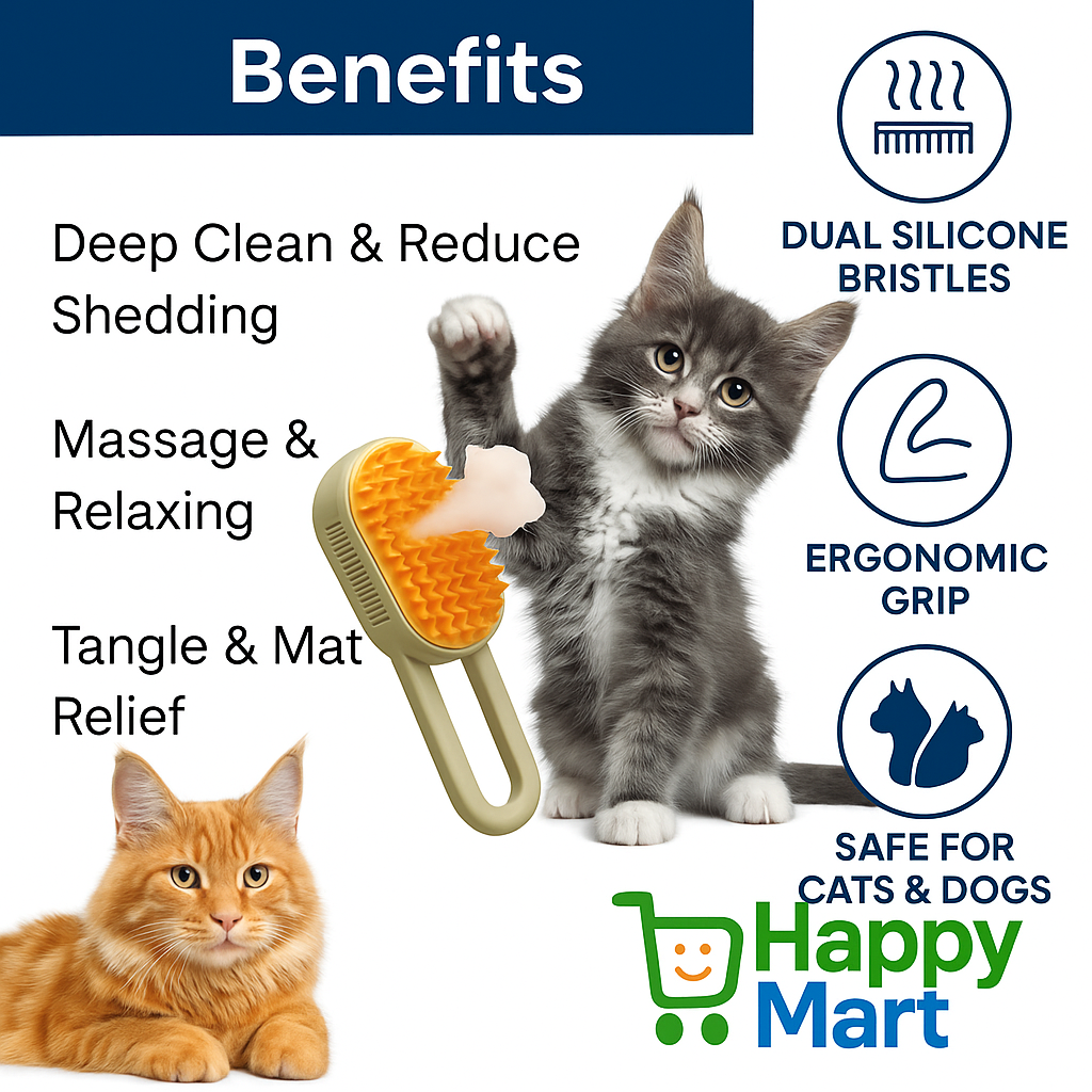 HappyMart 3-in-1 Pet Steam Brush – Deep-Cleaning, Shedding Reduction & Gentle Massage Groomer for Dogs & Cats