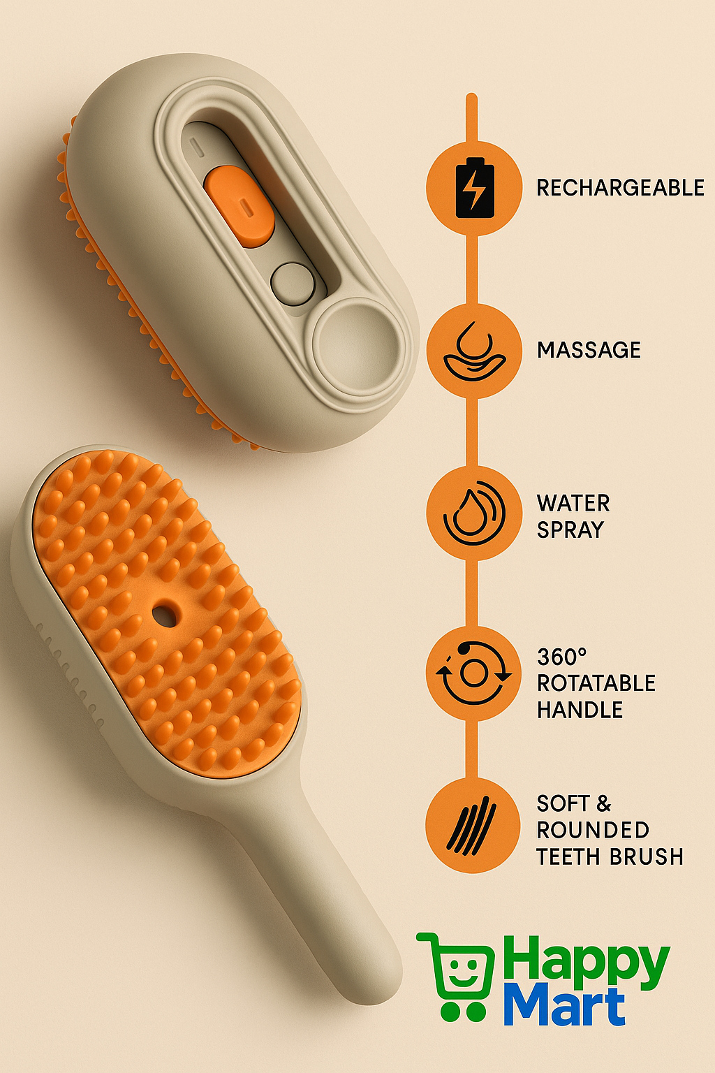 HappyMart 3-in-1 Pet Steam Brush – Deep-Cleaning, Shedding Reduction & Gentle Massage Groomer for Dogs & Cats
