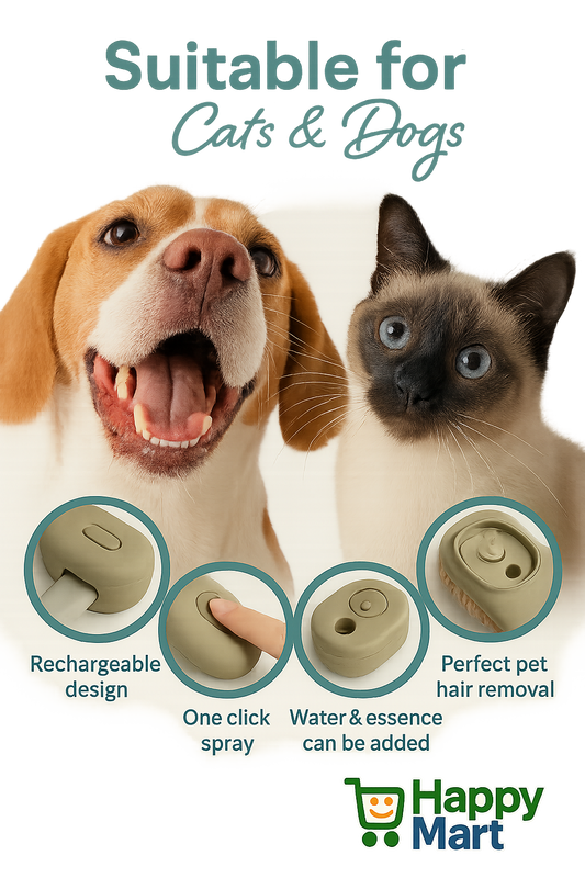 HappyMart 3-in-1 Pet Steam Brush – Deep-Cleaning, Shedding Reduction & Gentle Massage Groomer for Dogs & Cats