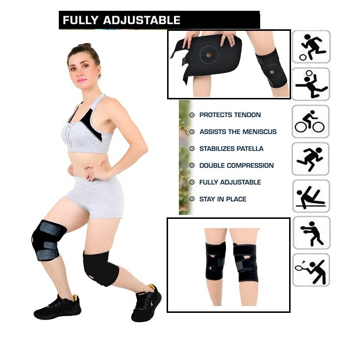 Adjustable Knee Support Brace with Open Patella & Gel Pads – Pain Relief for Men & Women, Ideal for Gym, Sports & Injury Recovery – Free Size, Black