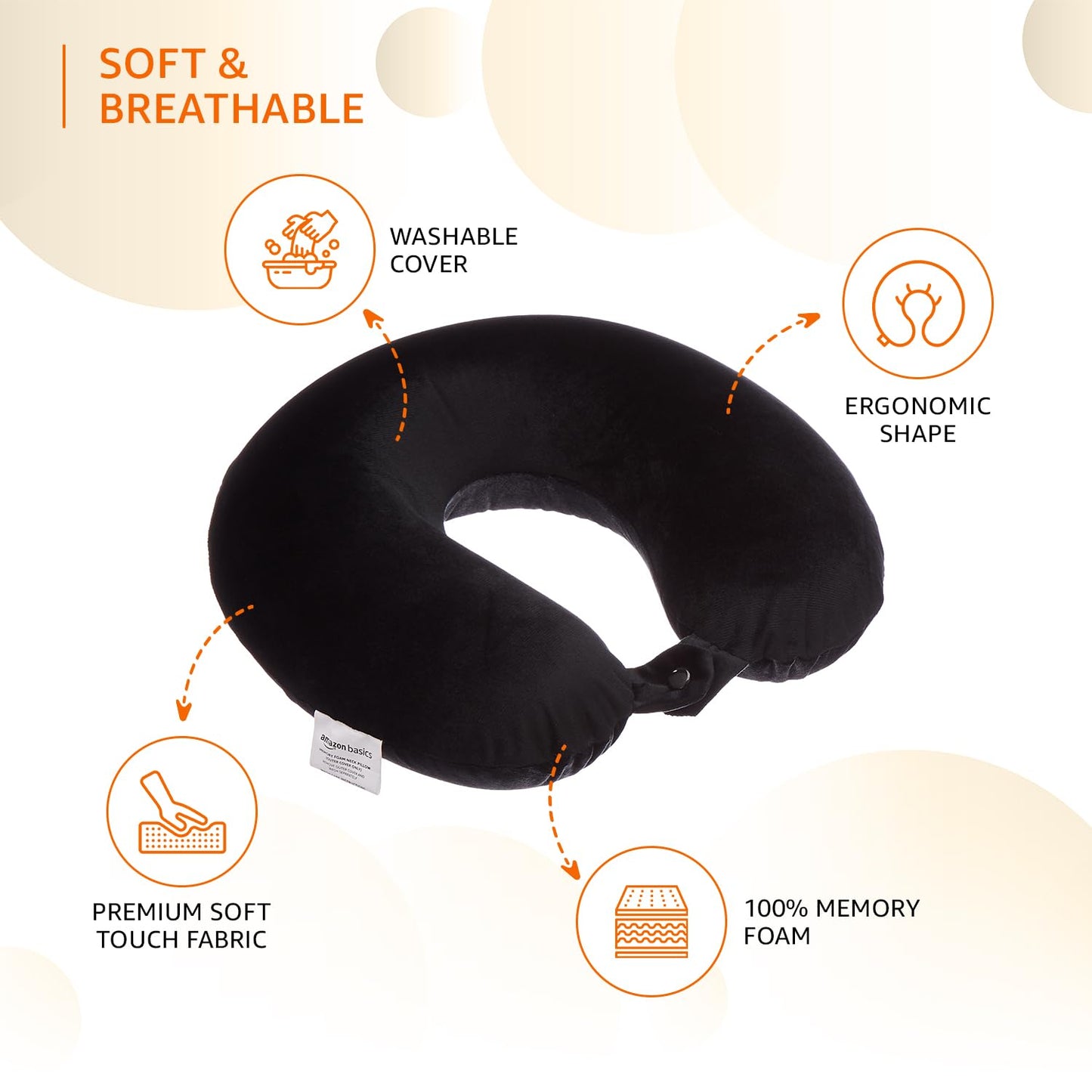 Memory Foam Travel Neck Pillow with Eye Mask & Ear Plugs – Ultra-Soft Velvet, Ergonomic Comfort for Airplane, Car, Train & Bus Travel – Black, Standard Size