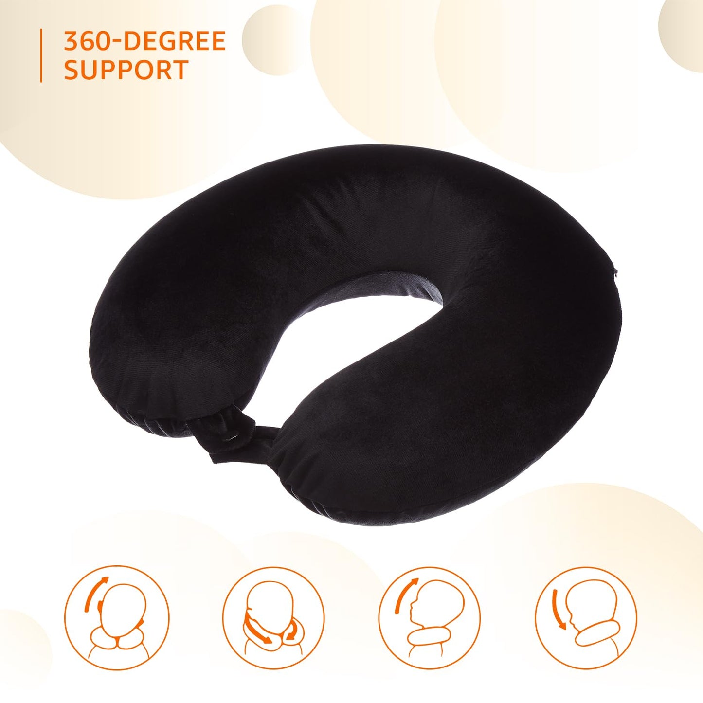 Memory Foam Travel Neck Pillow with Eye Mask & Ear Plugs – Ultra-Soft Velvet, Ergonomic Comfort for Airplane, Car, Train & Bus Travel – Black, Standard Size