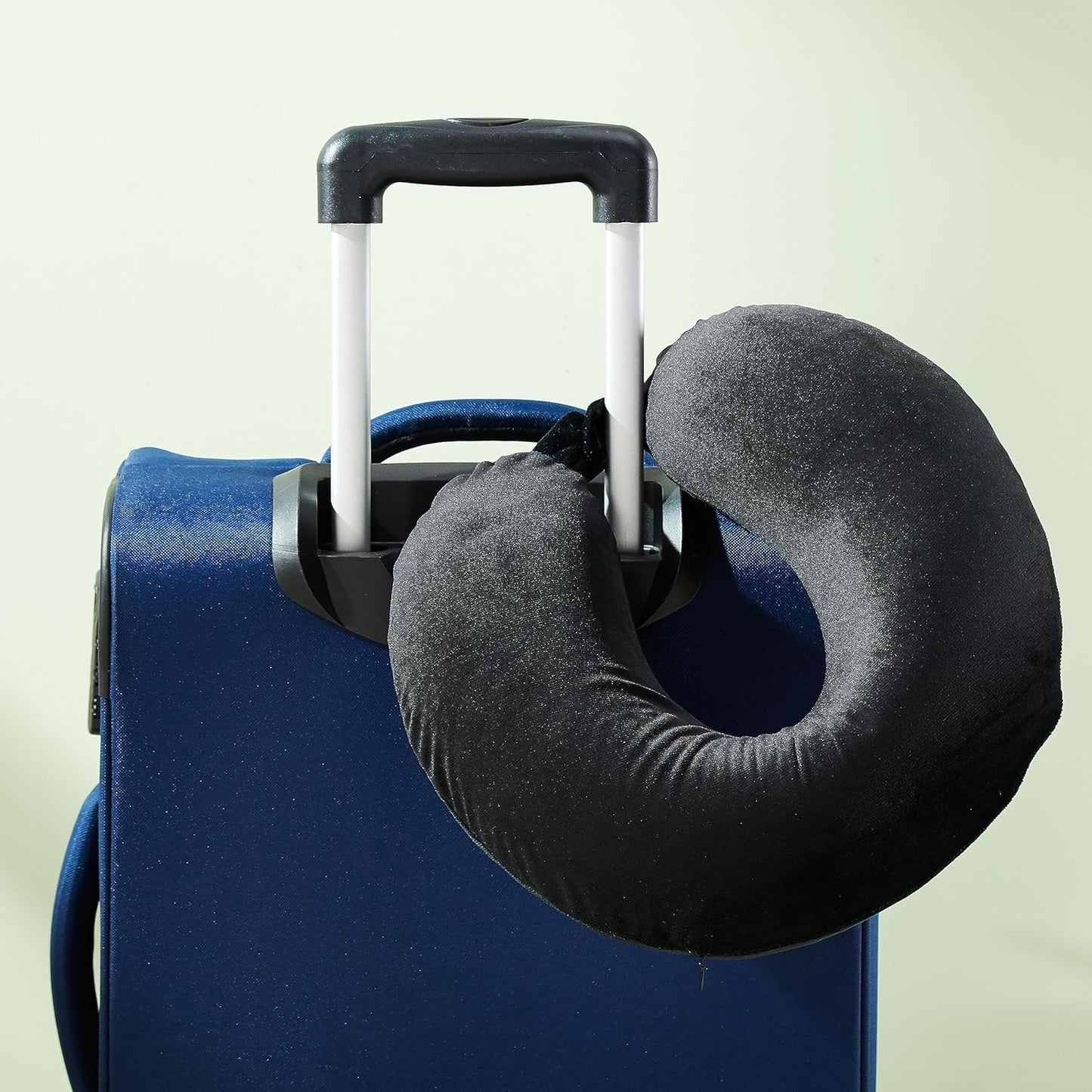 Memory Foam Travel Neck Pillow with Eye Mask & Ear Plugs – Ultra-Soft Velvet, Ergonomic Comfort for Airplane, Car, Train & Bus Travel – Black, Standard Size