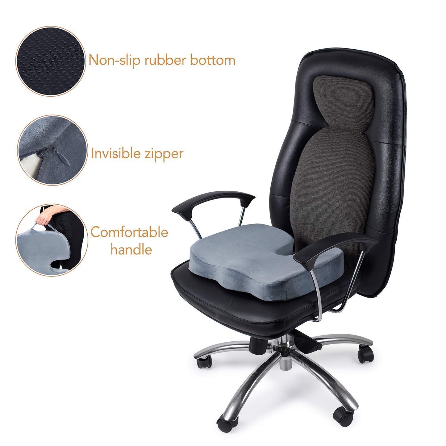 Orthopedic Foam Coccyx Seat Cushion – Tailbone, Sciatica & Lower Back Pain Relief, Ventilated Design with Removable Washable Cover for Office & Home Chairs