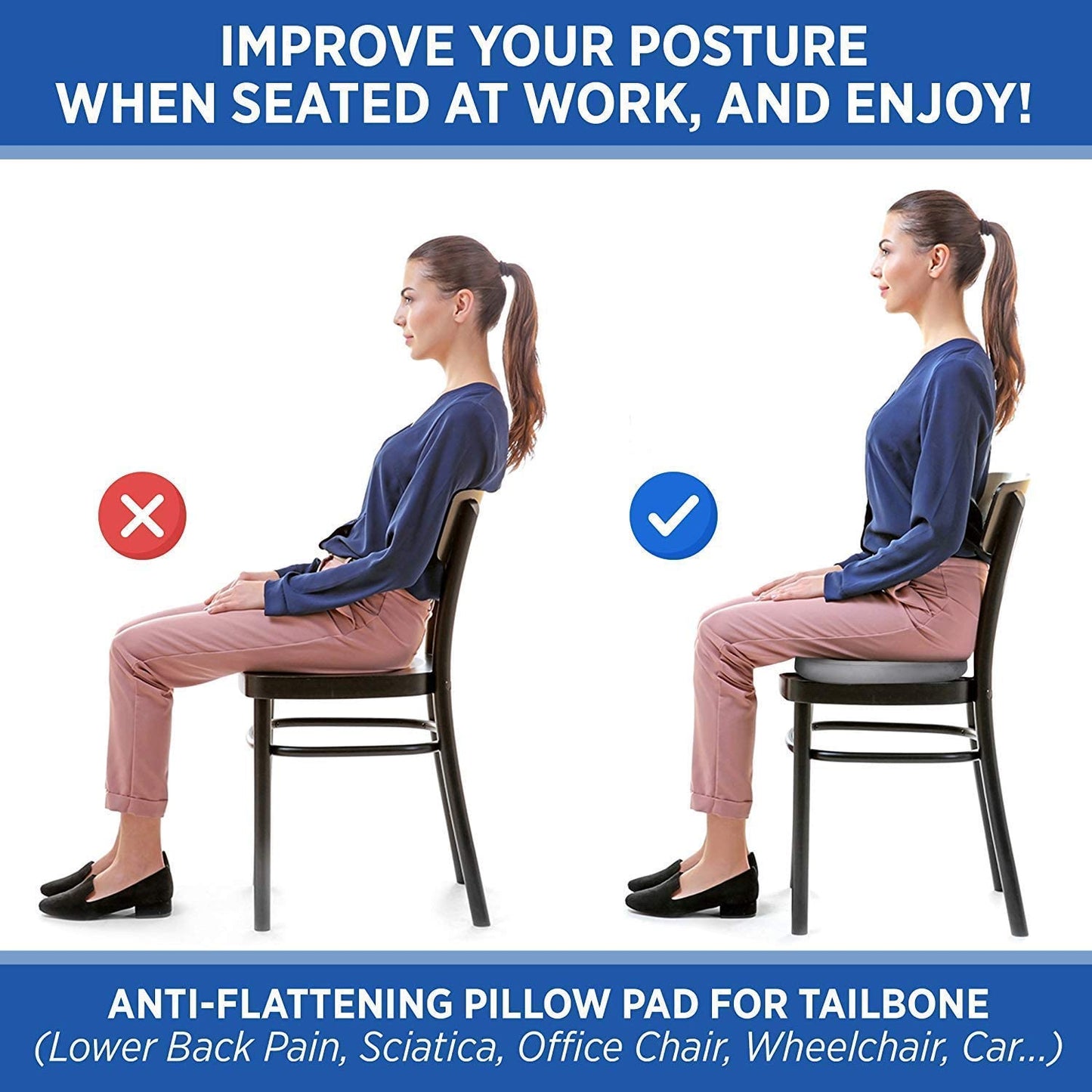 Orthopedic Foam Coccyx Seat Cushion – Tailbone, Sciatica & Lower Back Pain Relief, Ventilated Design with Removable Washable Cover for Office & Home Chairs