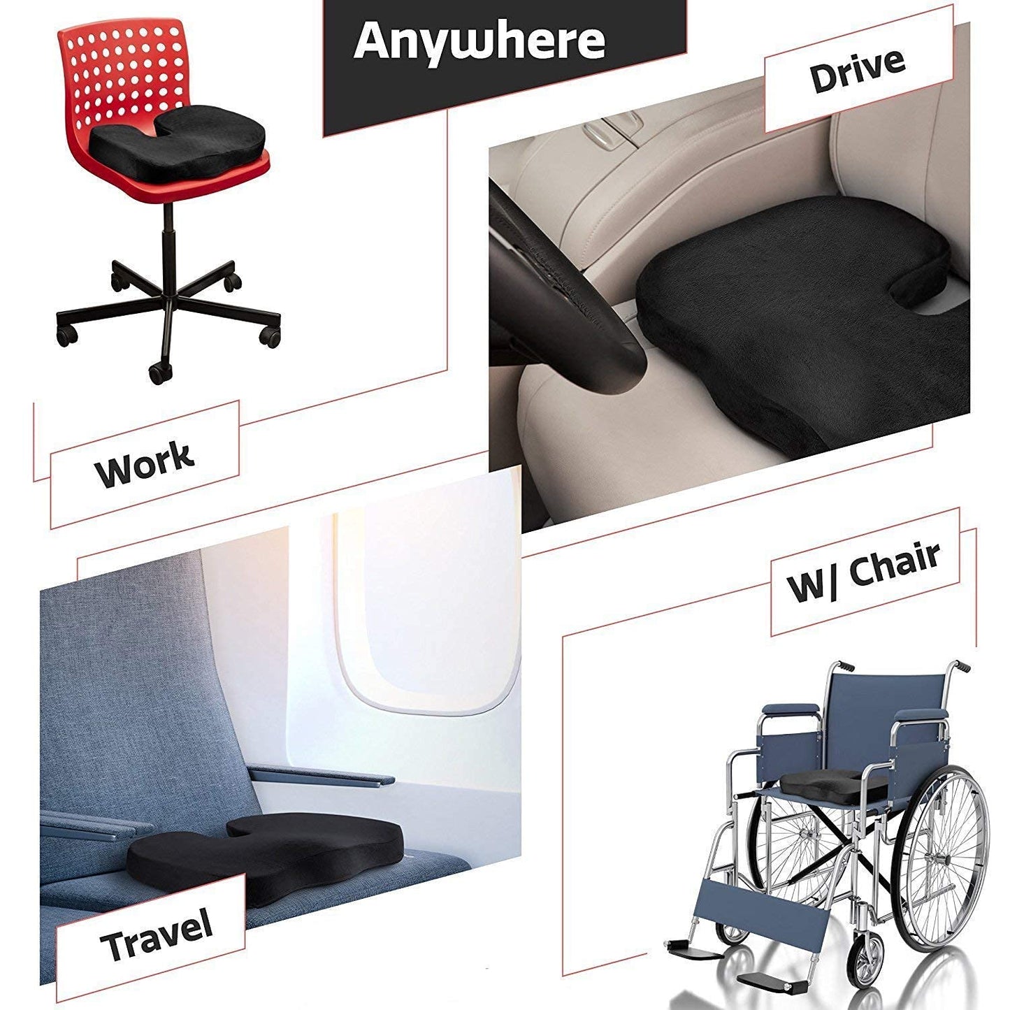 Orthopedic Foam Coccyx Seat Cushion – Tailbone, Sciatica & Lower Back Pain Relief, Ventilated Design with Removable Washable Cover for Office & Home Chairs