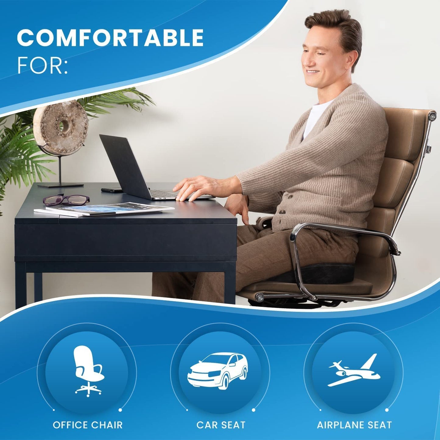 Orthopedic Foam Coccyx Seat Cushion – Tailbone, Sciatica & Lower Back Pain Relief, Ventilated Design with Removable Washable Cover for Office & Home Chairs
