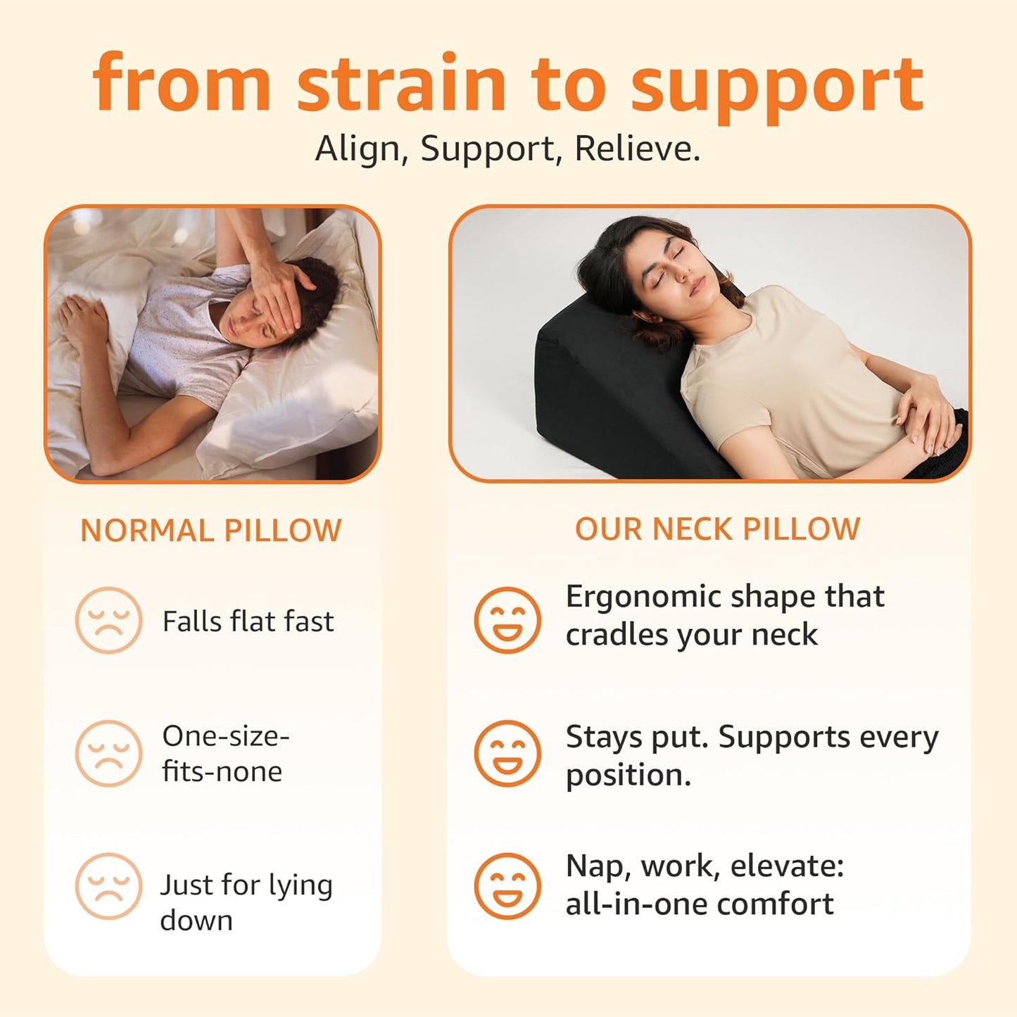 Orthopedic Memory Foam Wedge Pillow – Neck & Back Support for Cervical Pain, Acid Reflux, Snoring, GERD, Leg Elevation & Pregnancy – Ultra-Soft Washable Velvet Cover, 25x44x45 cm (Black)