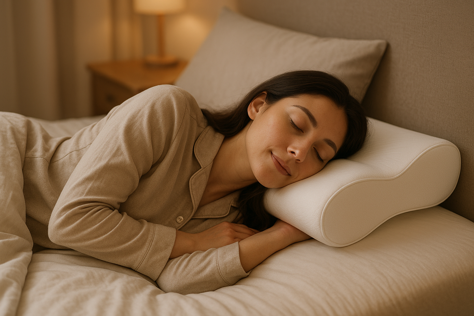 women sleeping on cervical pillow